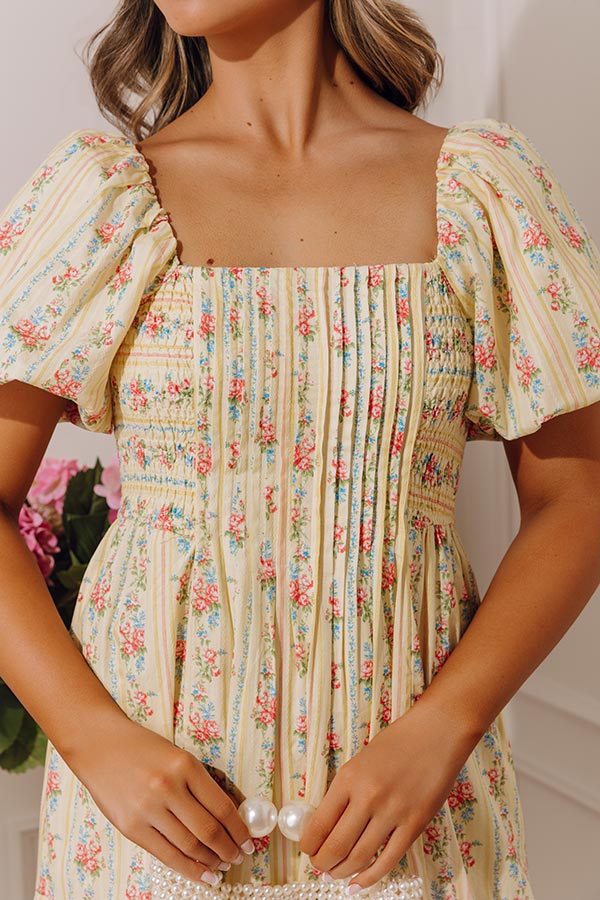 pleated midi dress floral Dusty Floss Floral Pleated Midi Dress LT-BLUE-MULT / L by Sugarlips