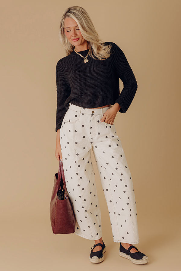 Spotted Around Town High Waist Barrel Leg Jean in Black
