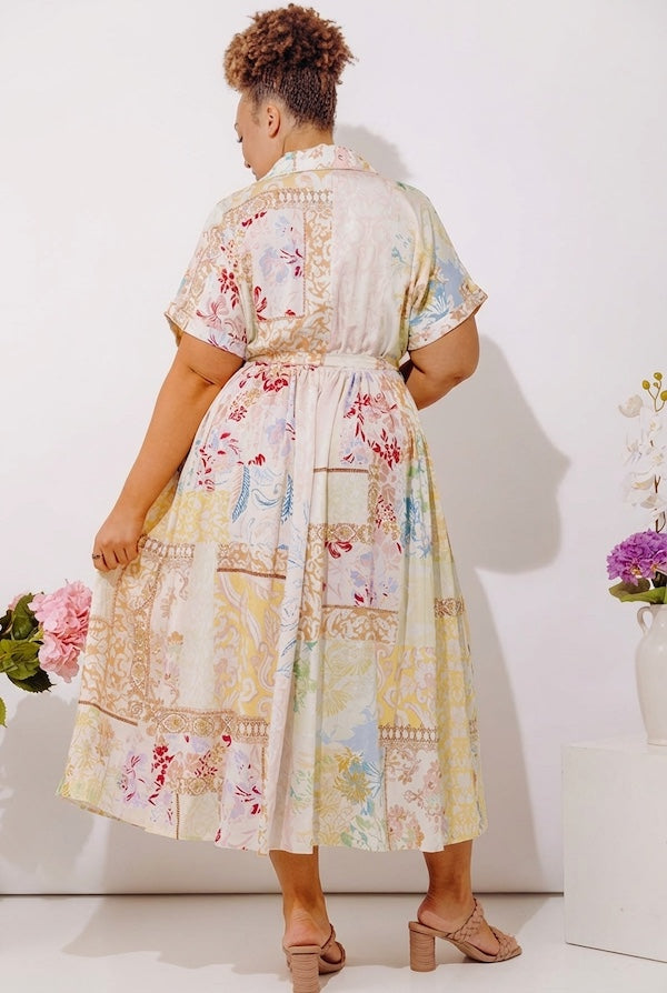 Gentle Heart Floral Color Block Midi Dress Curves Image - 4