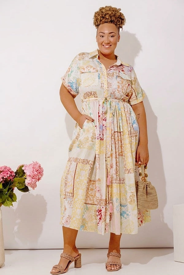 Gentle Heart Floral Color Block Midi Dress Curves Image - 5