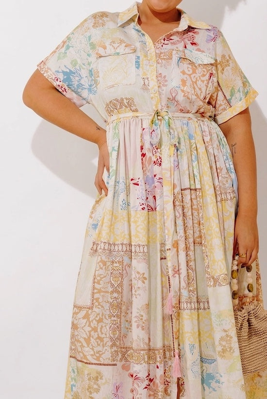 Gentle Heart Floral Color Block Midi Dress Curves Image - 2