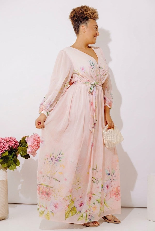 Secret Garden Floral Maxi Dress in Peach Curves Image - 3
