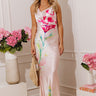Watercolor Lilies Floral Satin Maxi Dress Image - 1