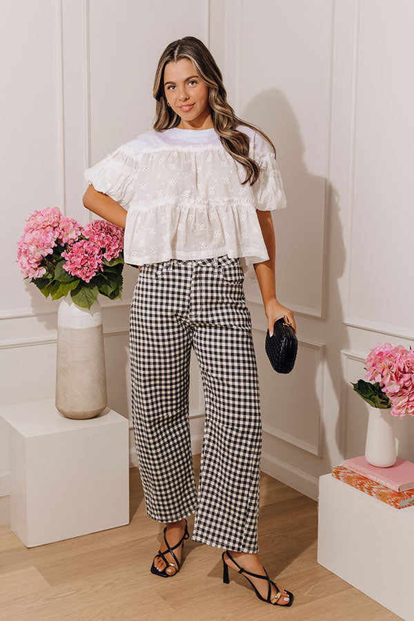 JUST USA Mae Midrise Barrel Leg Gingham Jean Image - 1