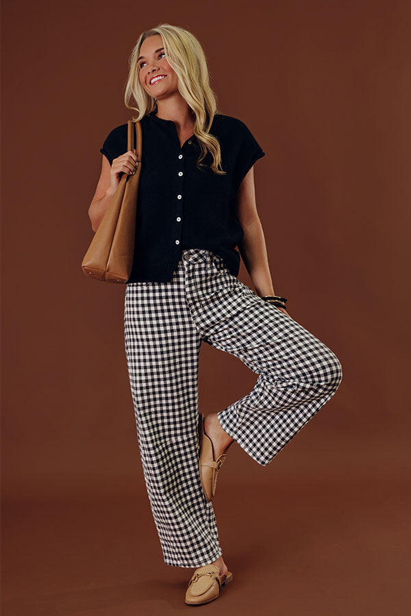 JUST USA Mae Midrise Barrel Leg Gingham Jean Image - 1