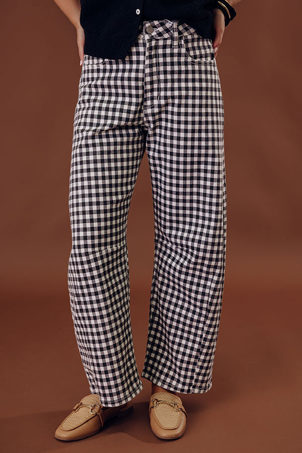 JUST USA Mae Midrise Barrel Leg Gingham Jean Image - 2