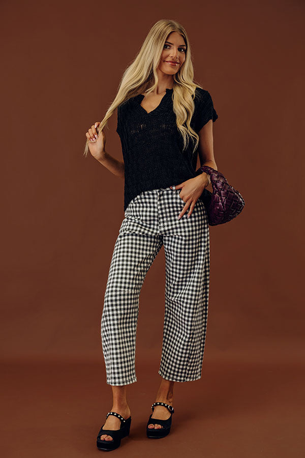 JUST USA Mae Midrise Barrel Leg Gingham Jean Image - 1