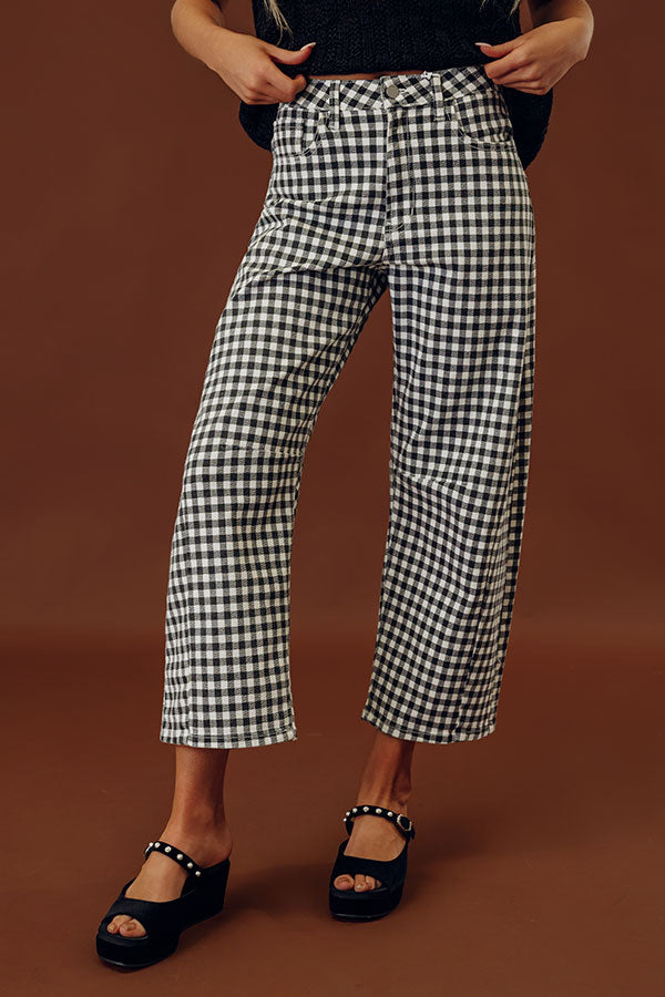 JUST USA Mae Midrise Barrel Leg Gingham Jean Image - 2