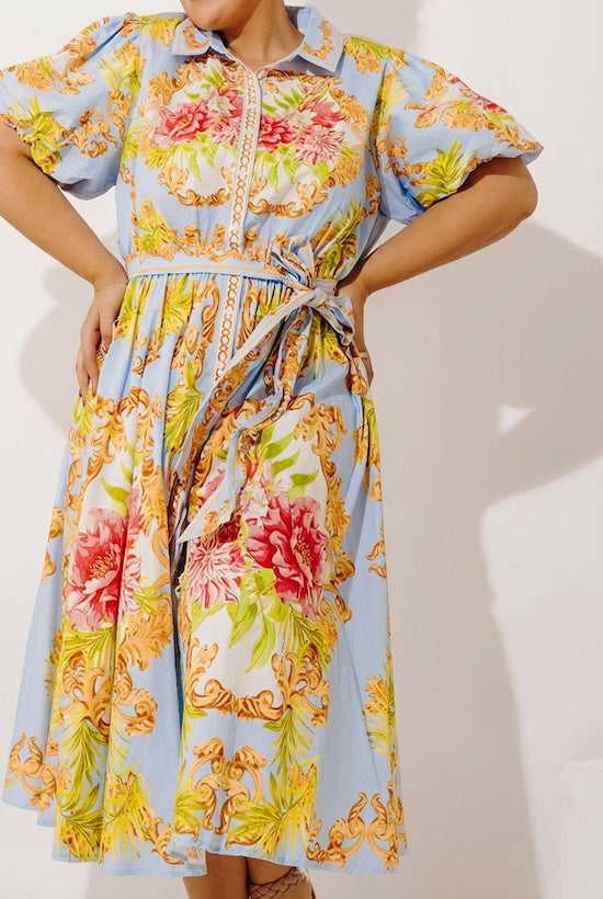 Garden Party Ready Floral Button Down Midi Dress Curves Image - 2