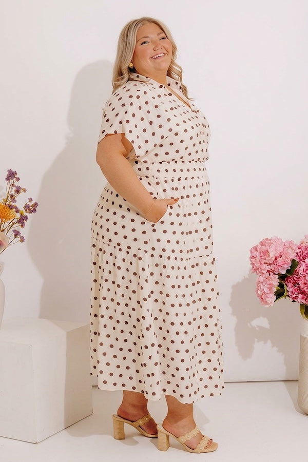 Sweet Spotlight Polka Dot Midi Dress in Cream Curves Image - 3