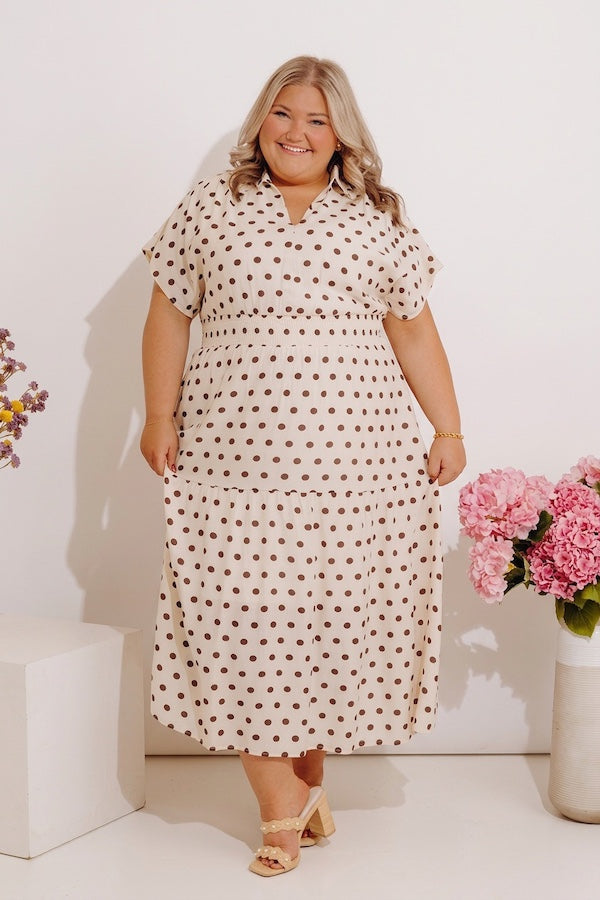 Sweet Spotlight Polka Dot Midi Dress in Cream Curves Image - 1