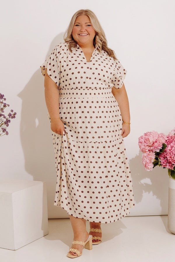 Sweet Spotlight Polka Dot Midi Dress in Cream Curves XL / Cream Sweet Spotlight Polka Dot Midi Dress in Cream Curves XL / Cream