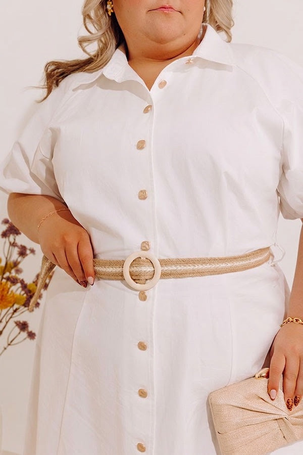 Social Brunch Button Down Midi Dress Curves 1XL / White Social Brunch Button Down Midi Dress Curves 1XL / White
