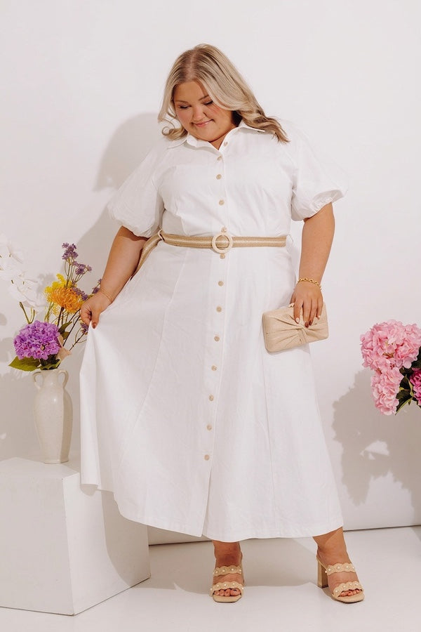 button down midi dress white Ever New Priscilla Button Down Midi Dress in Porcelain at Nordstrom, Size 12