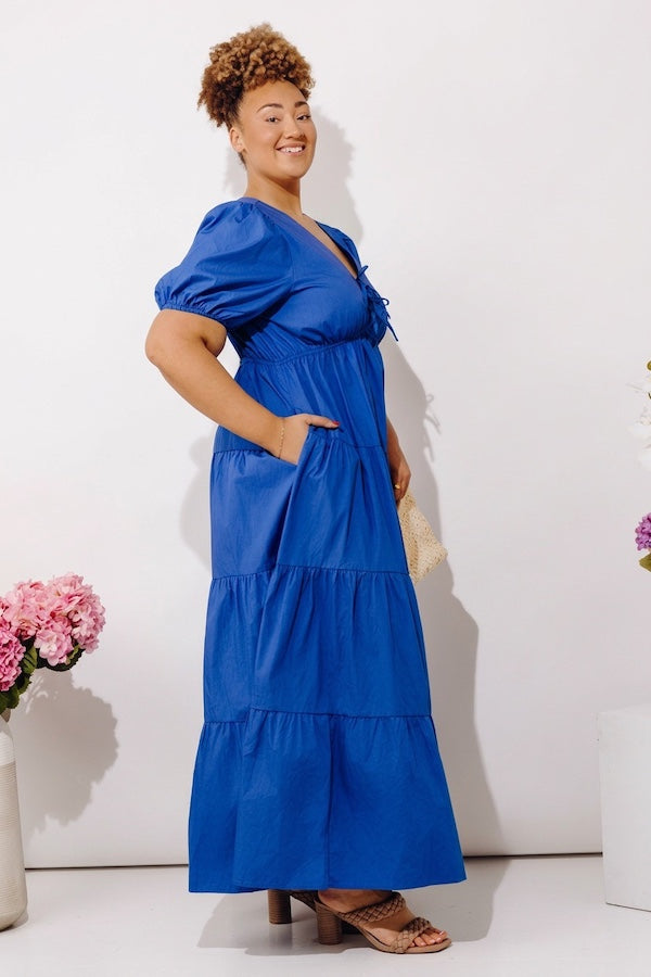 Laughs On The Patio Front Tie Poplin Maxi Dress Curves Image - 3