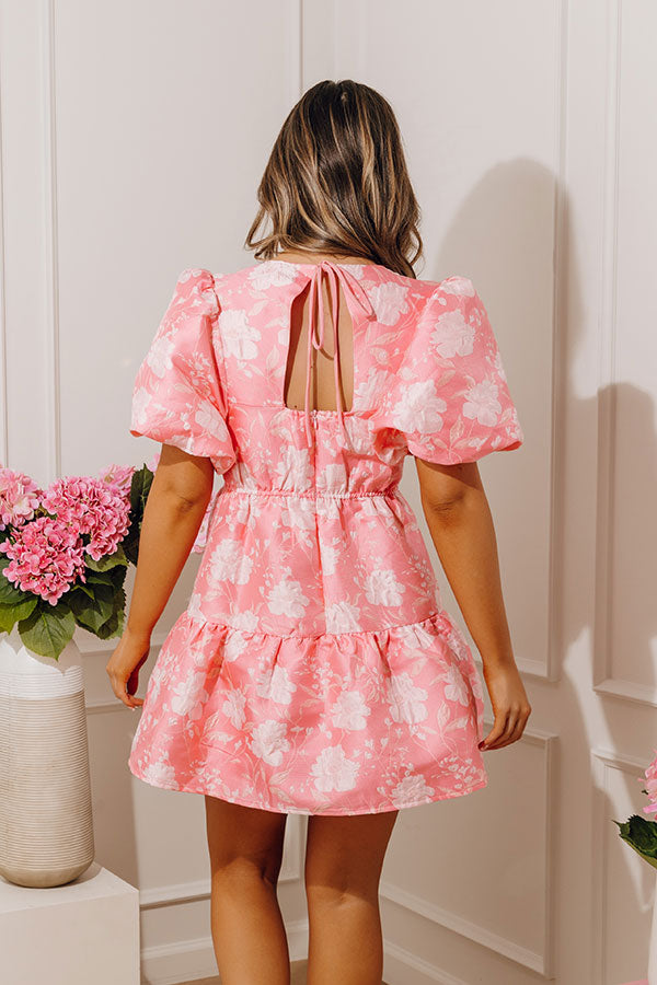 Champagne and Petals Floral Jacquard Mini Dress Image - 4