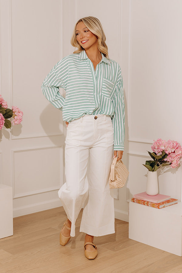 Bold by the Bay Oversized Button Up Top in Green