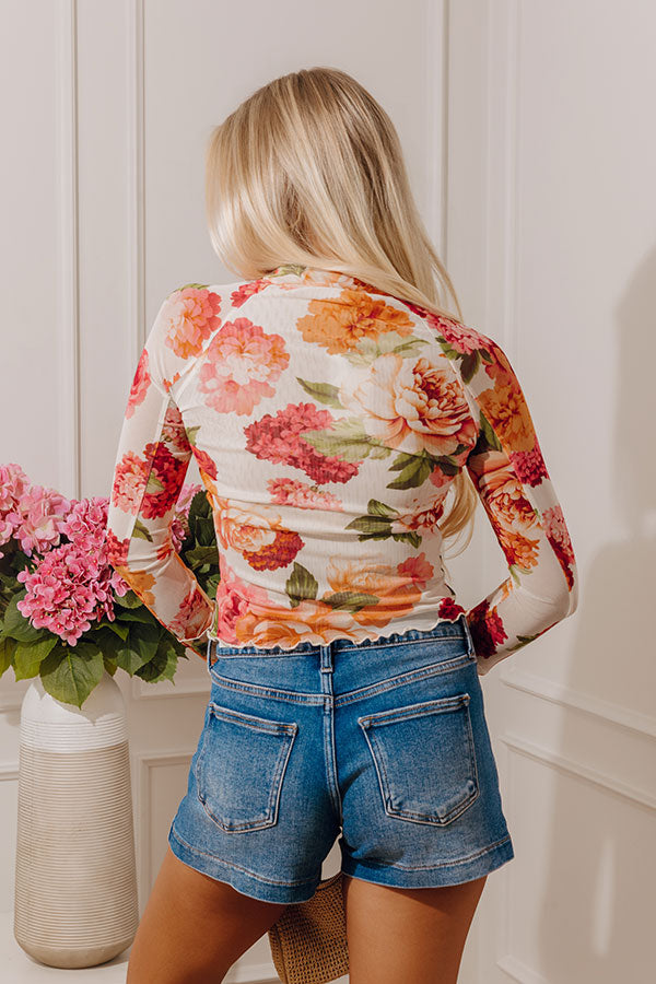 Champagne And Petals Floral Mesh Top Image - 4