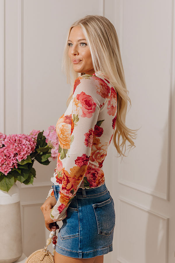 Champagne And Petals Floral Mesh Top Image - 2