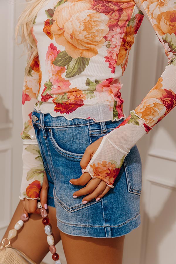 Champagne And Petals Floral Mesh Top Image - 3