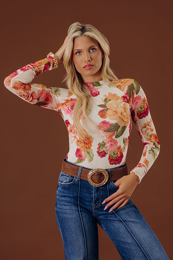 Champagne And Petals Floral Mesh Top Image - 1