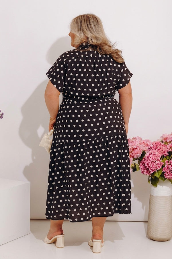 Sweet Spotlight Polka Dot Midi Dress in Black Curves Image - 4
