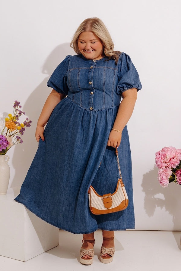 Fifth Avenue Chic Denim Midi Dress Curves 1XL / Denim medium wash
