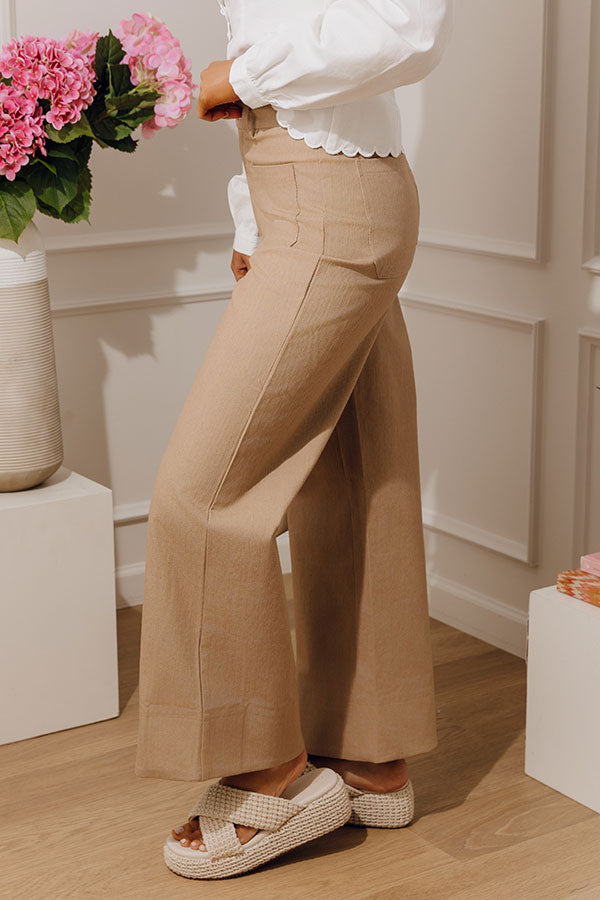 The Elena High Waist Twill Wide Leg Pants in Iced Latte Image - 3