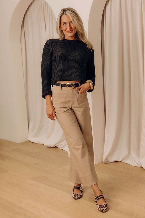The Elena High Waist Twill Wide Leg Pants in Iced Latte