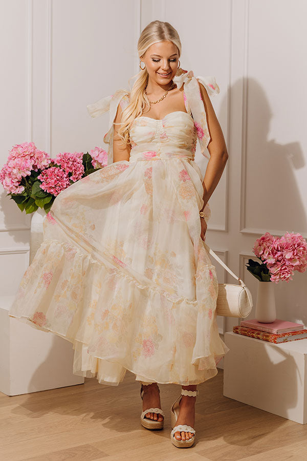 Sweet Evening Floral Organza Midi Dress