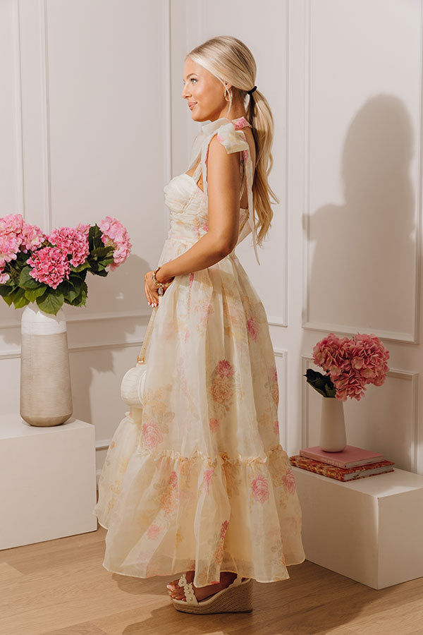 Sweet Evening Floral Organza Midi Dress S / yellow Sweet Evening Floral Organza Midi Dress S / yellow