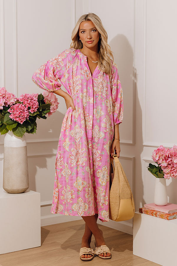 West Coast Getaway Embellished Floral Midi Dress Image - 5