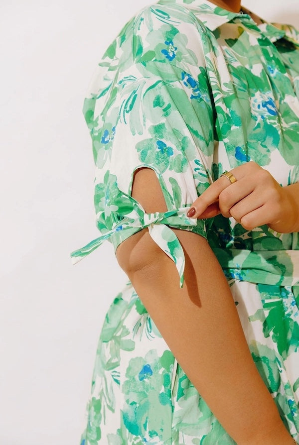 Garden Charm Floral Button Down Midi Dress Curves 1XL / green Garden Charm Floral Button Down Midi Dress Curves 1XL / green