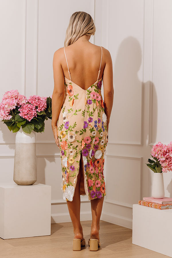 Enchanted Evening Floral Embroidered Midi Dress Image - 3