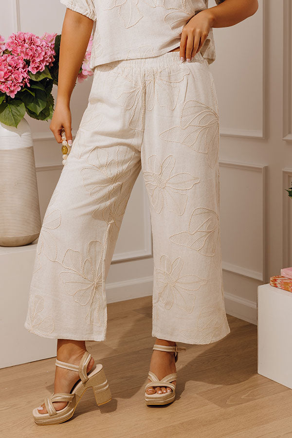 Casual Calm High Waist Embroidered Linen-Blend Pants Image - 1