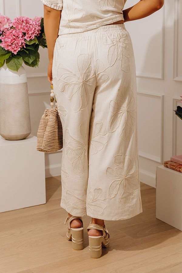 Casual Calm High Waist Embroidered Linen-Blend Pants Image - 3