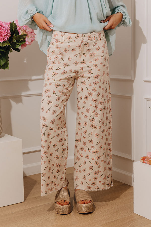 The Meadow High Waist Floral Wide Leg Pants in Oatmeal Image - 1