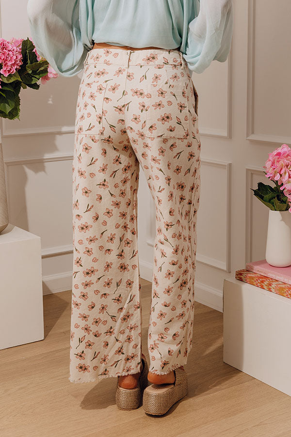 The Meadow High Waist Floral Wide Leg Pants in Oatmeal Image - 3