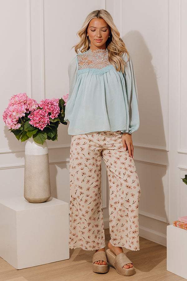 The Meadow High Waist Floral Wide Leg Pants in Oatmeal Image - 4