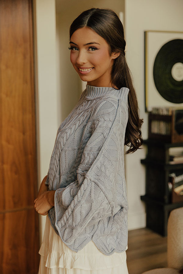 Timeless Charm Cable Knit Sweater Top in Airy Blue Image - 2