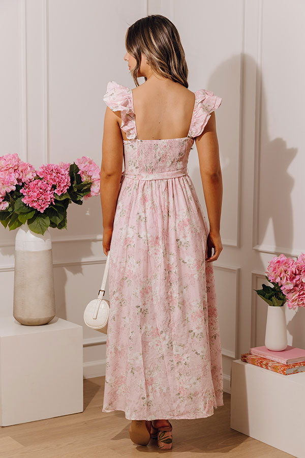 light pink midi dress with sleeves Modern Romance Floral Midi Dress in Light Pink S / light-pink