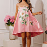 Polished Romance Satin Embroidered Mini Dress in Pink Image - 1