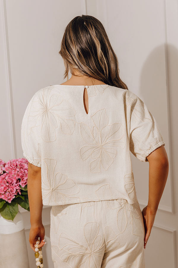 Casual Calm Embroidered Linen-Blend Top Image - 3