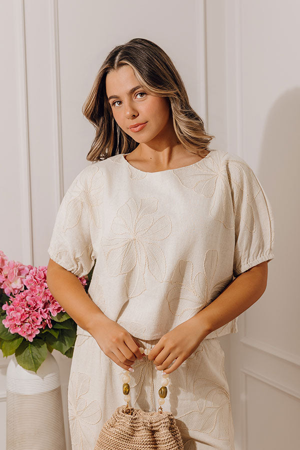 Casual Calm Embroidered Linen-Blend Top Image - 1