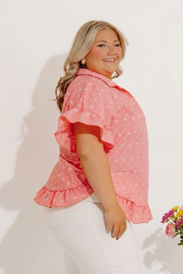 Sweet Stitch Eyelet Embroidered Top Curves Image - 2