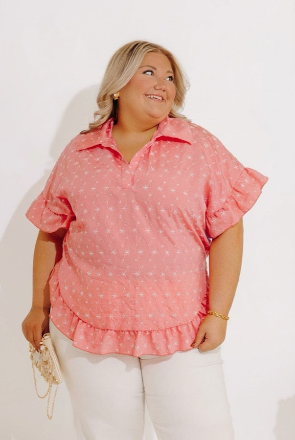 Sweet Stitch Eyelet Embroidered Top Curves Image - 3