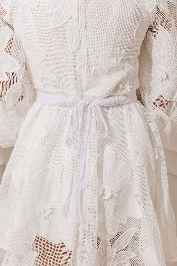 Elegant Impression Embroidered Button Down Mini Dress M / White Elegant Impression Embroidered Button Down Mini Dress M / White