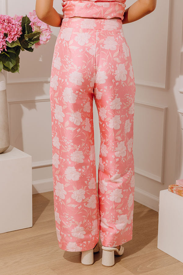 Elegant Bloom High Waist Floral Jacquard Wide Leg Pants Image - 3