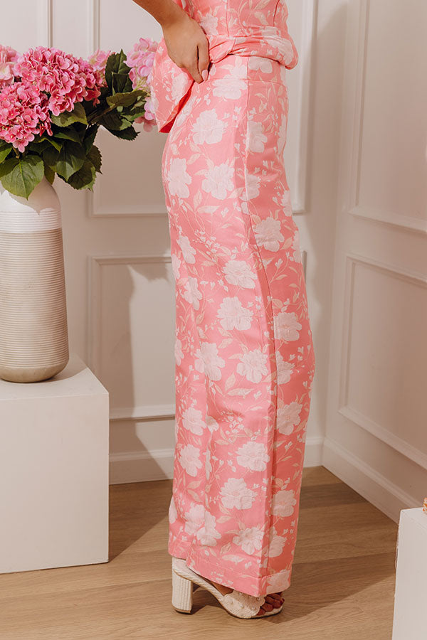 Elegant Bloom High Waist Floral Jacquard Wide Leg Pants Image - 2