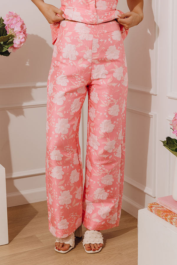 Elegant Bloom High Waist Floral Jacquard Wide Leg Pants Image - 1